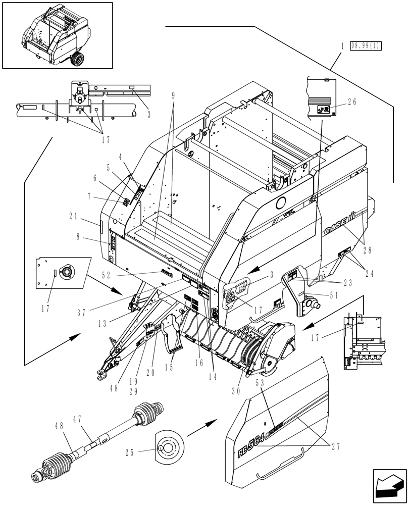 Схема запчастей Case IH RB564 - (08.99[2]) - DECALS, LH (08) - SHEET METAL/DECALS