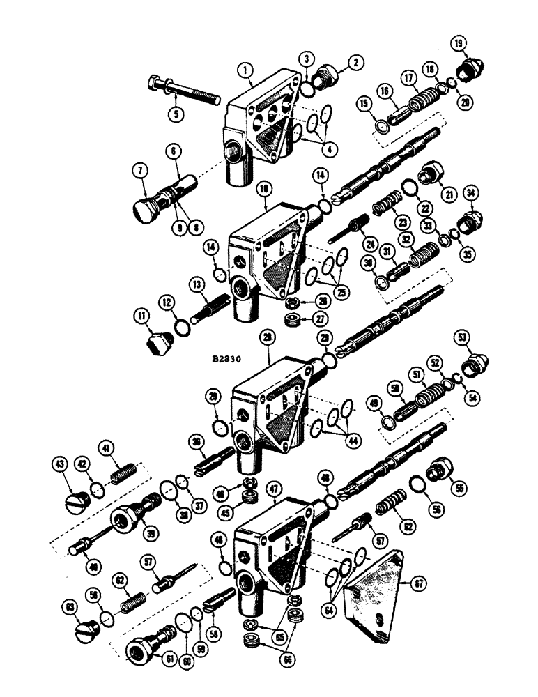 Схема запчастей Case IH 660 - (253A) - F87181 AND F94386 VALVES, STACKS TWO AND THREE 