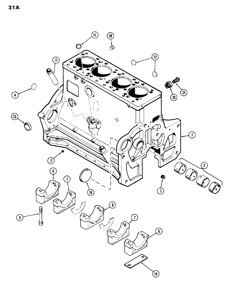 Схема запчастей Case IH 336BD - (031A) - CYL. BLOCK, ENGINE LESS FUEL DEVICE, 336BD NATURALLY ASPIRATED ENGINES, USED WITH SPLINED CRANKSHAFT 
