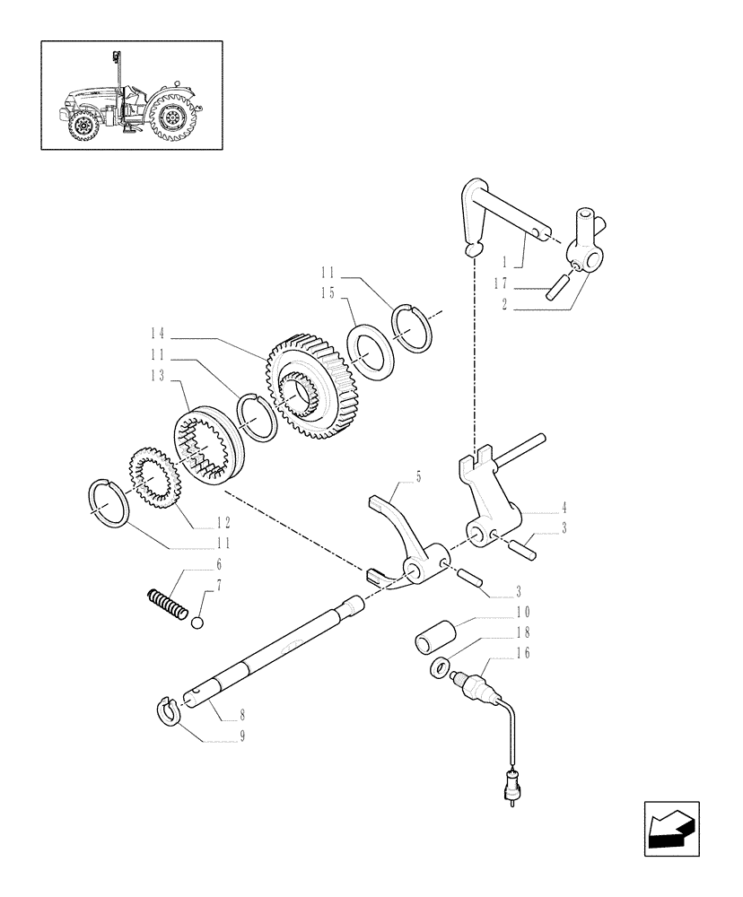 Схема запчастей Case IH JX1070N - (1.28.1/02) - (VAR.117) CREEPER TRANSMISSION FOR HI-LO - GEAR, ROD AND FORK (03) - TRANSMISSION