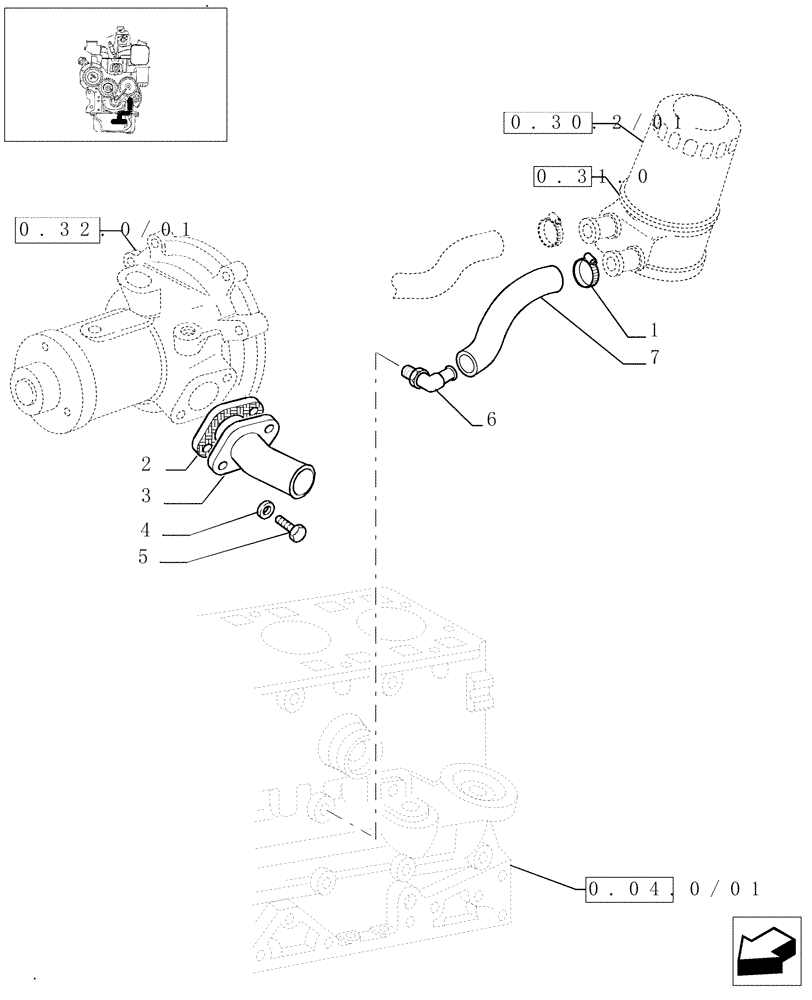 Схема запчастей Case IH JX1070N - (0.32.3/01) - WATER LINE (01) - ENGINE