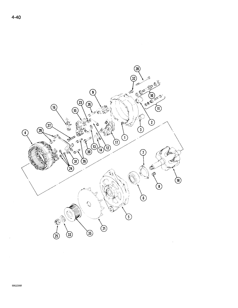 Схема запчастей Case IH 9210 - (4-040) - ALTERNATOR ASSEMBLY, WITHOUT DEBRIS SCREEN (04) - ELECTRICAL SYSTEMS