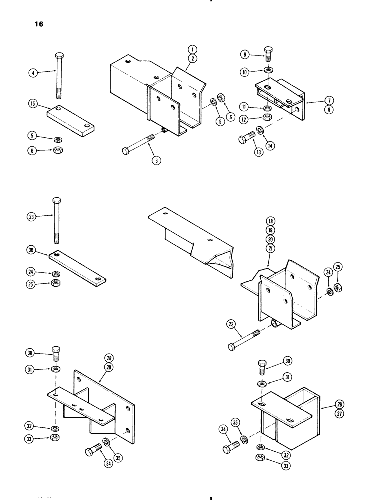 Схема запчастей Case IH 70 - (16) - MOUNTING BRACKETS AND CLAMPS, 431, 441, 470, 531, 541 AND (82) - FRONT LOADER & BUCKET