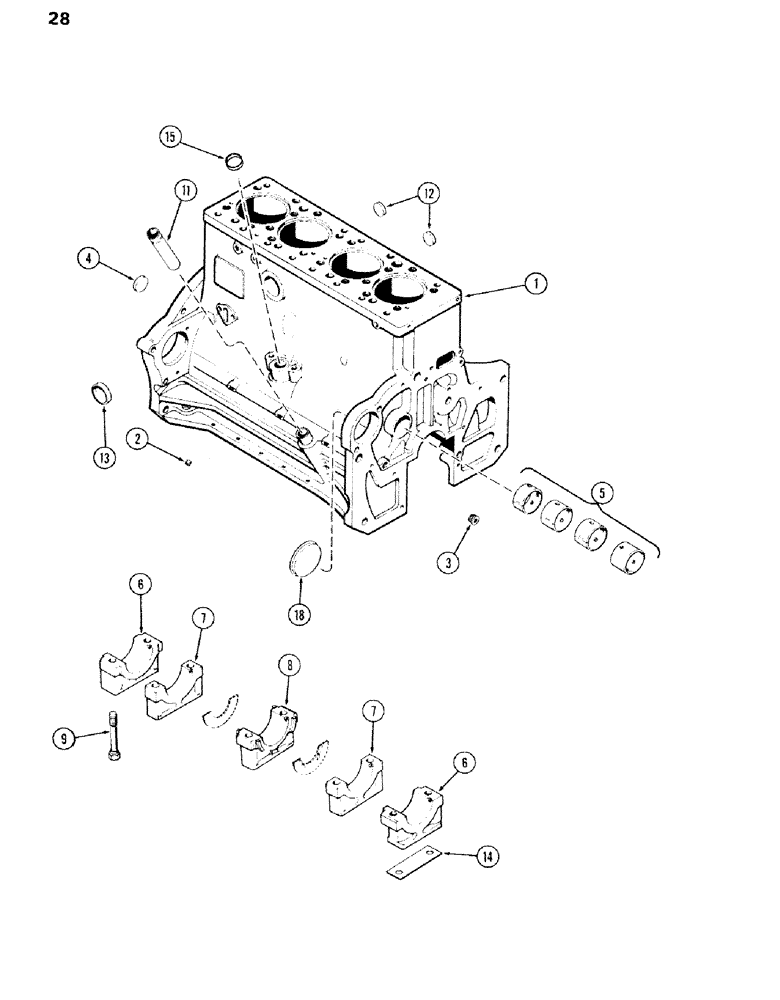 Схема запчастей Case IH 336BDT - (028) - CYLINDER BLOCK, ENGINE LESS FUEL DEVICE, 336BDT TURBOCHARGED ENGINES, USED W/O SPLINED CRANKSHAFT 