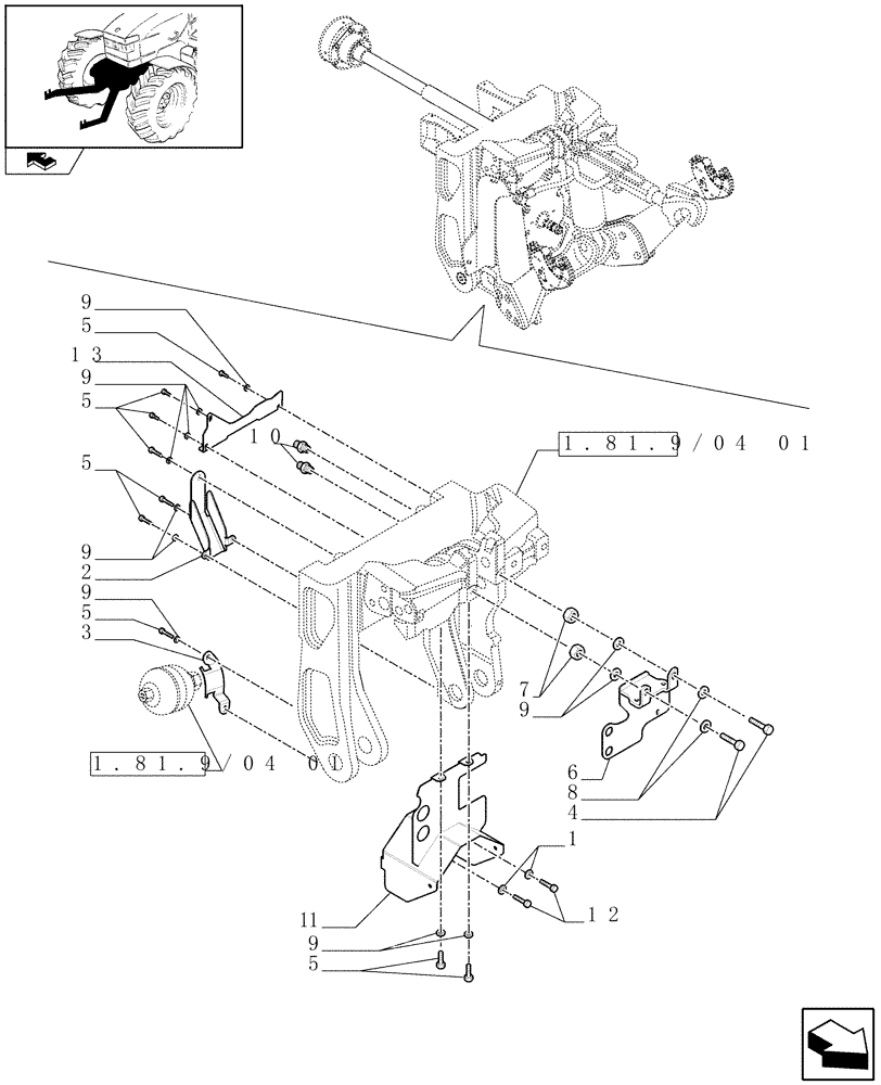 Схема запчастей Case IH PUMA 195 - (1.81.9/04[03]) - (VAR.091) FRONT HPL WITH PTO, WITH AUX. COUPLERS - BRACKETS - C6726 (07) - HYDRAULIC SYSTEM