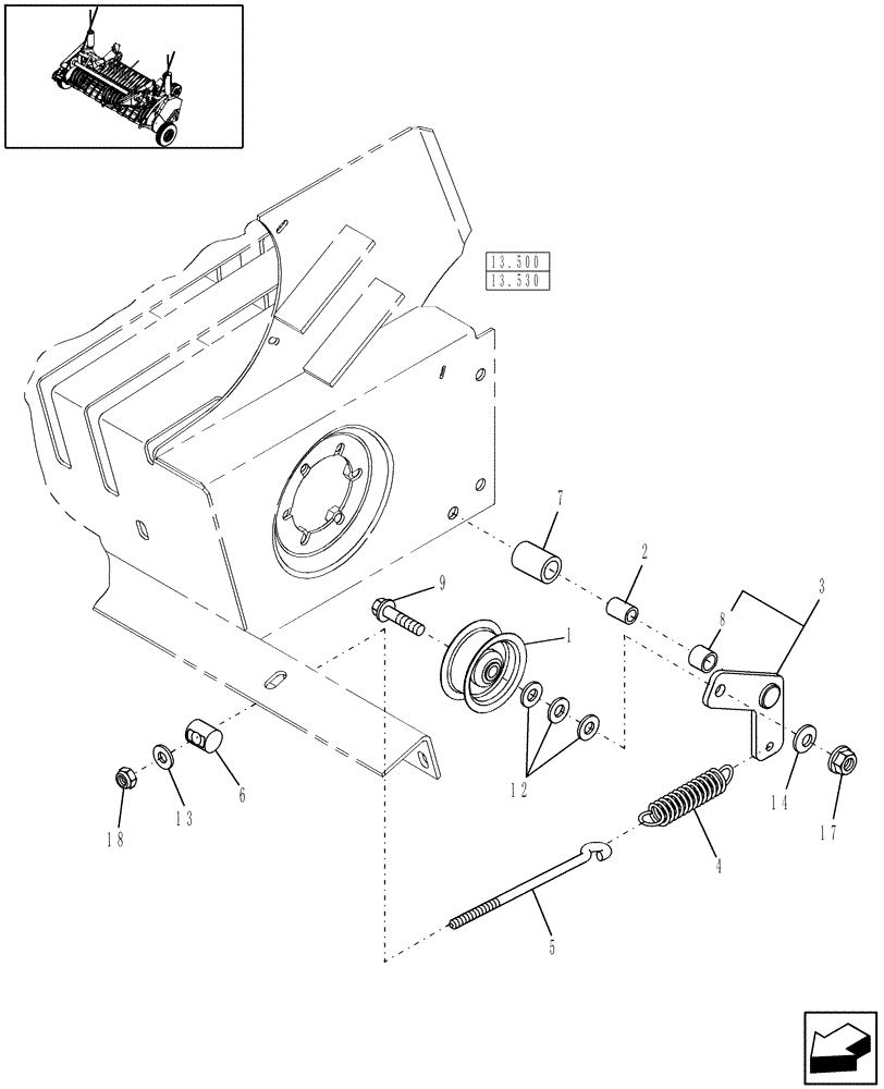 Схема запчастей Case IH RB564 - (13.440) - 1.8M WIDE PICKUP, PICKUP DRIVE IDLER, STUFFER FEEDER (13) - FEEDER