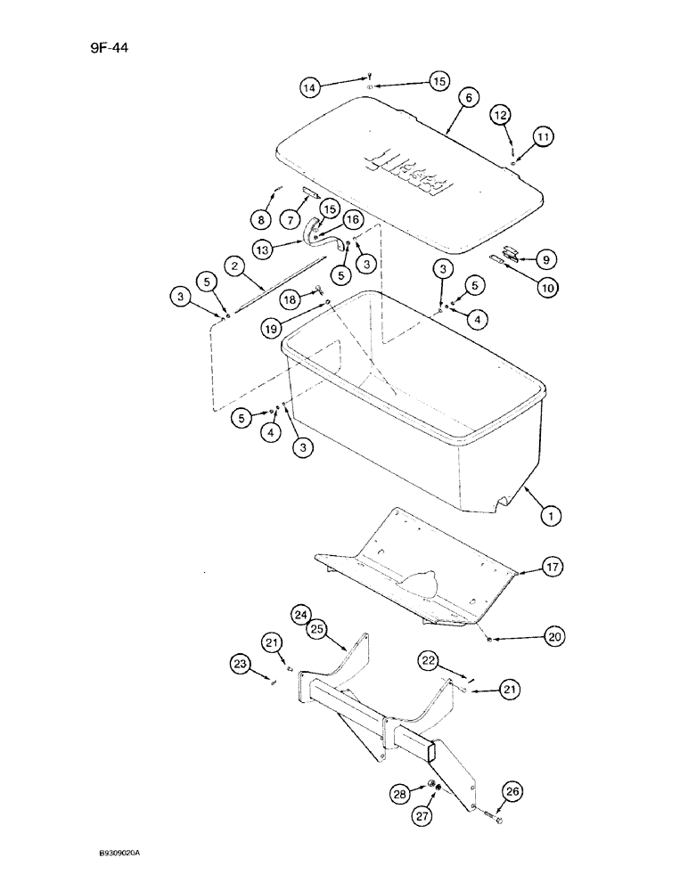 Схема запчастей Case IH 950 - (9F-44) - DRY FERTILIZER HOPPER AND MOUNTING, INNER WING, 12 AND 16 ROW NARROW, FRONT FOLD (09) - CHASSIS/ATTACHMENTS