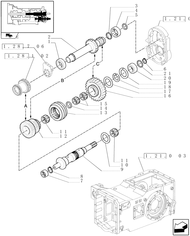 Схема запчастей Case IH MAXXUM 120 - (1.32.1[01]) - TRANSMISSION 16X16 OR 17X16 - REDUCTION GEARS AND SHAFTS (03) - TRANSMISSION