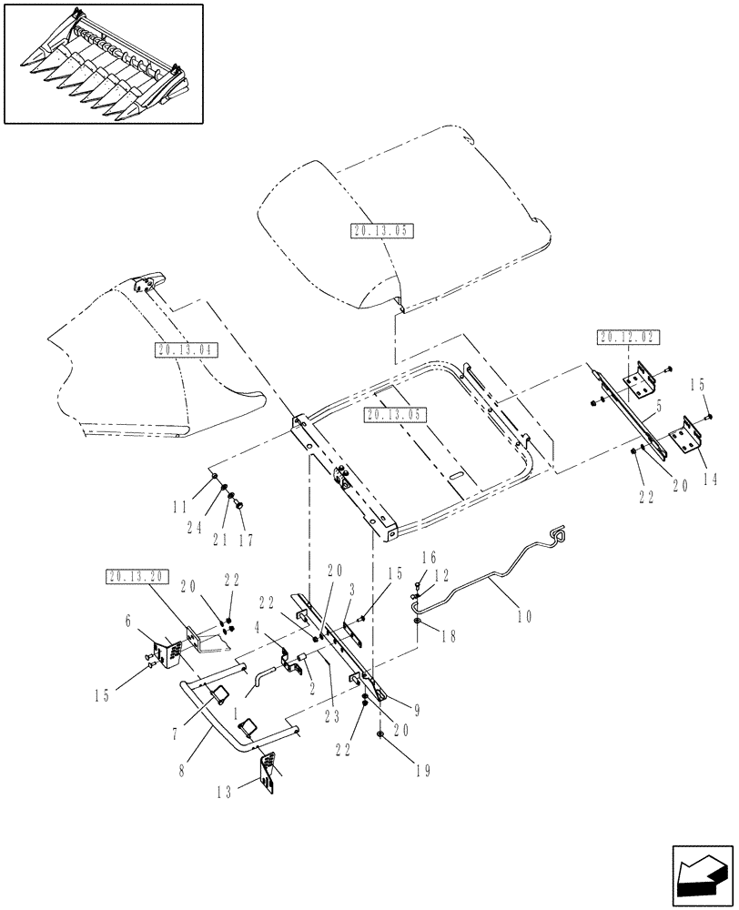 Схема запчастей Case IH 3408-30 - (20.13.06[01]) - INNER DIVIDERS, MOUNT HARDWARE, 36" & 38" (58) - ATTACHMENTS/HEADERS