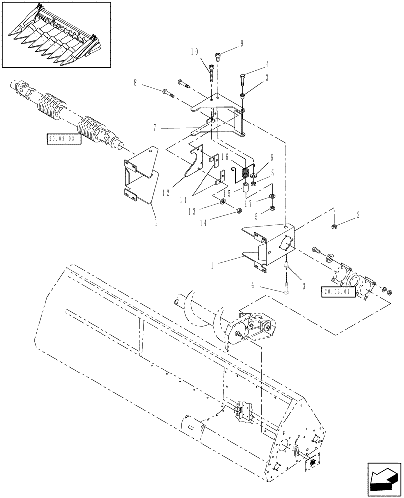 Схема запчастей Case IH 3408-38 - (20.03.04) - PTO SHIELD (58) - ATTACHMENTS/HEADERS