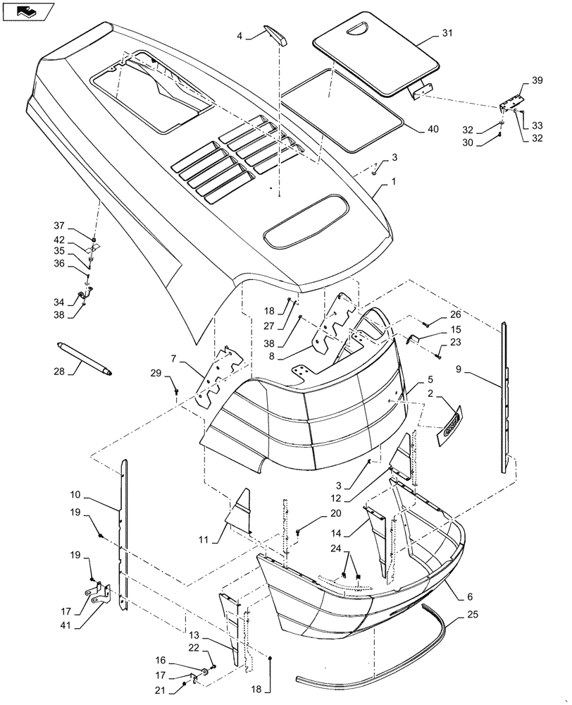 Схема запчастей Case IH STEIGER 450 - (90.100.01[01]) - ENGINE HOOD - GRILL AND SUPPORT (90) - PLATFORM, CAB, BODYWORK AND DECALS