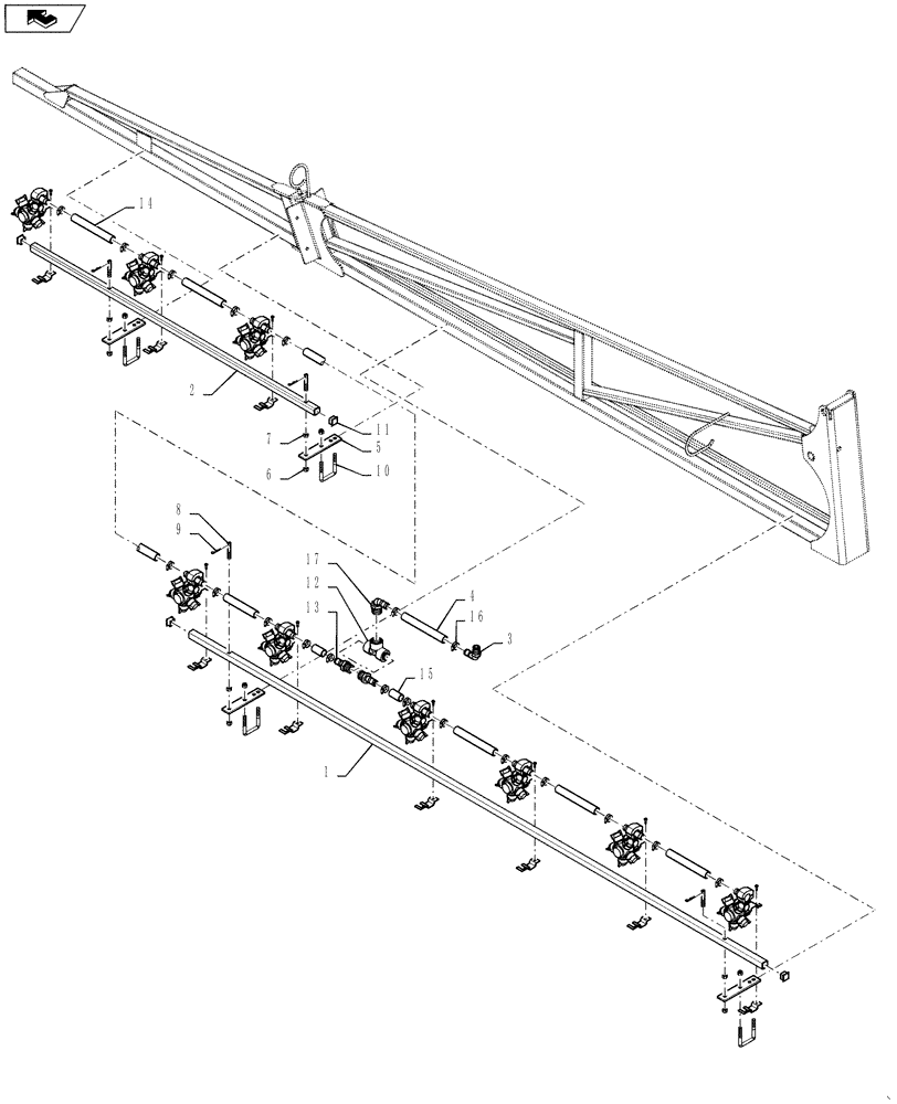 Схема запчастей Case IH 4420 - (09-058) - BOOM, OUTER PLUMBING, 6 SECTION, LO-FLOW Liquid Plumbing