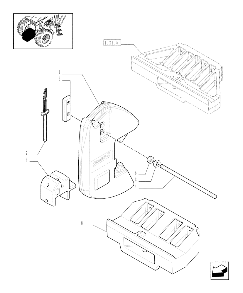 Схема запчастей Case IH MXU125 - (1.21.5/02) - (VAR.064-066-068) WEIGHT CARRIER - WITH HOOK (03) - TRANSMISSION