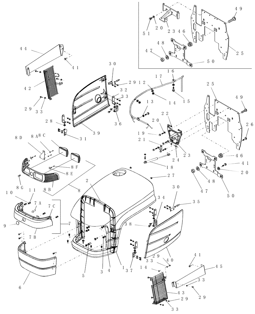 Схема запчастей Case IH DX29 - (14B01) - HOOD AND RELATED PARTS (08) - SHEET METAL