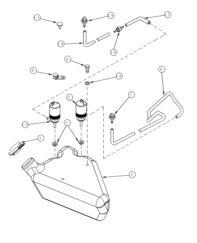 Схема запчастей Case IH MX270 - (04-24) - WINDSHIELD WASHER FRONT AND REAR (04) - ELECTRICAL SYSTEMS