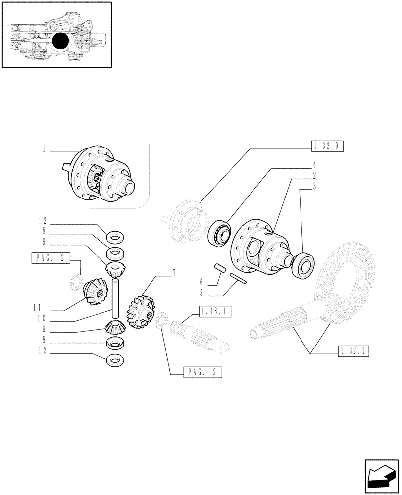 Схема запчастей Case IH JX95 - (1.32.4/01[01]) - DIFFERENTIAL GEARINGS - DIFFERENTIAL BOX AND GEARS (03) - TRANSMISSION