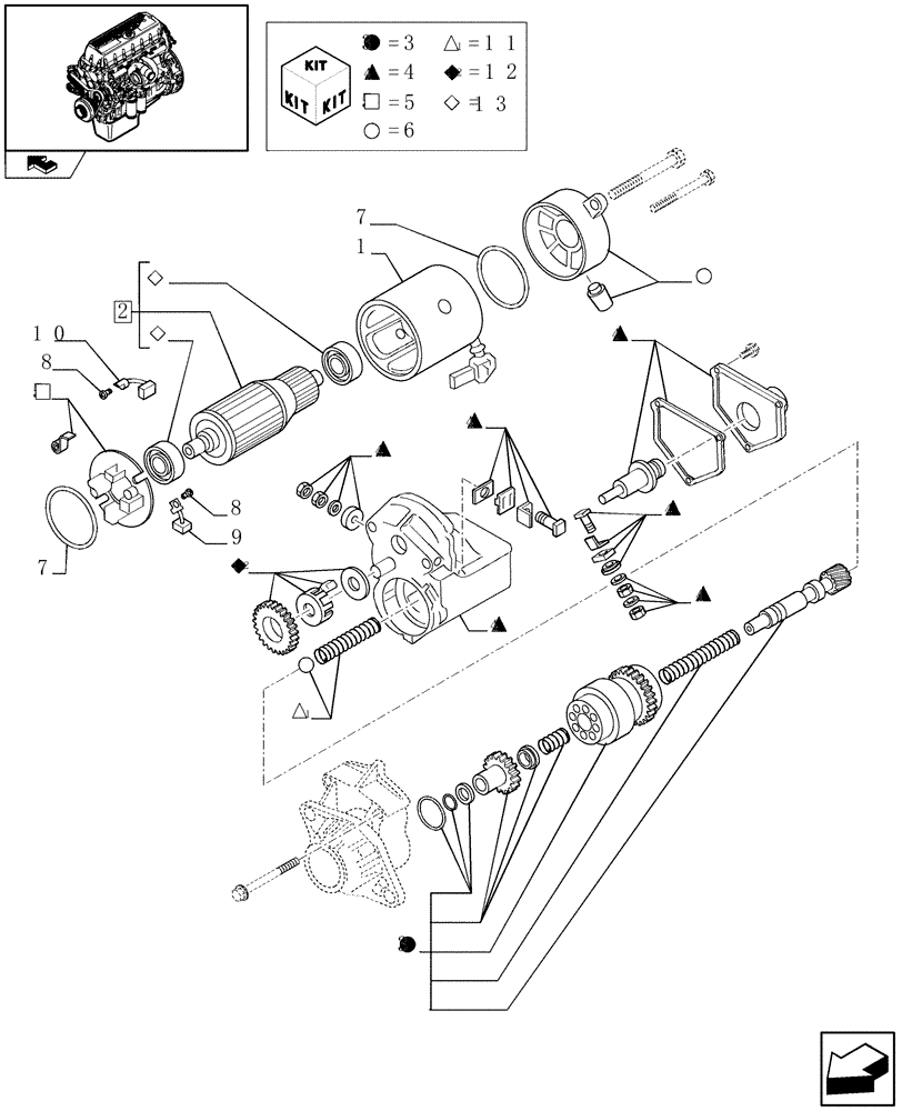 Схема запчастей Case IH F3AE0684N E907 - (0.36.0/ A) - STARTER MOTOR - COMPONENTS (99486046) 