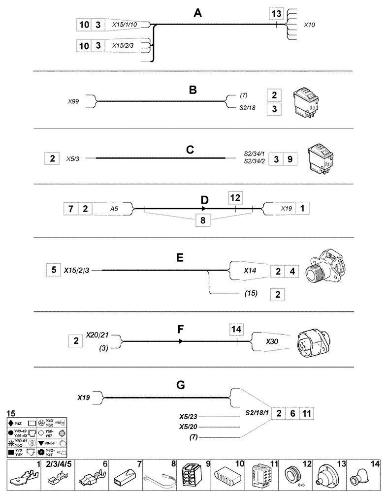 Схема запчастей Case IH C55 - (04-34[01]) - PLUG-SOCKETS - CABLES (04) - ELECTRICAL SYSTEMS