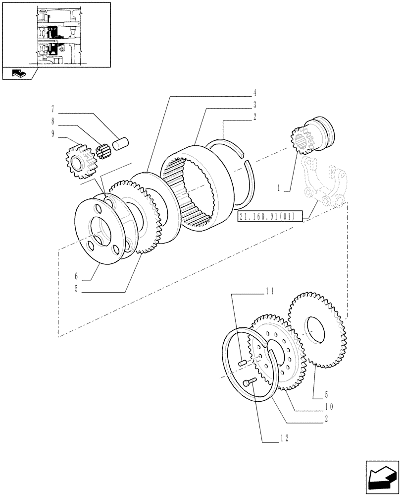 Схема запчастей Case IH MAGNUM 210 - (21.160.01[02]) - CREEPER GEAR ATTACHMENT, GEARS WITH POWERSHIFT TRANSMISSION (21) - TRANSMISSION