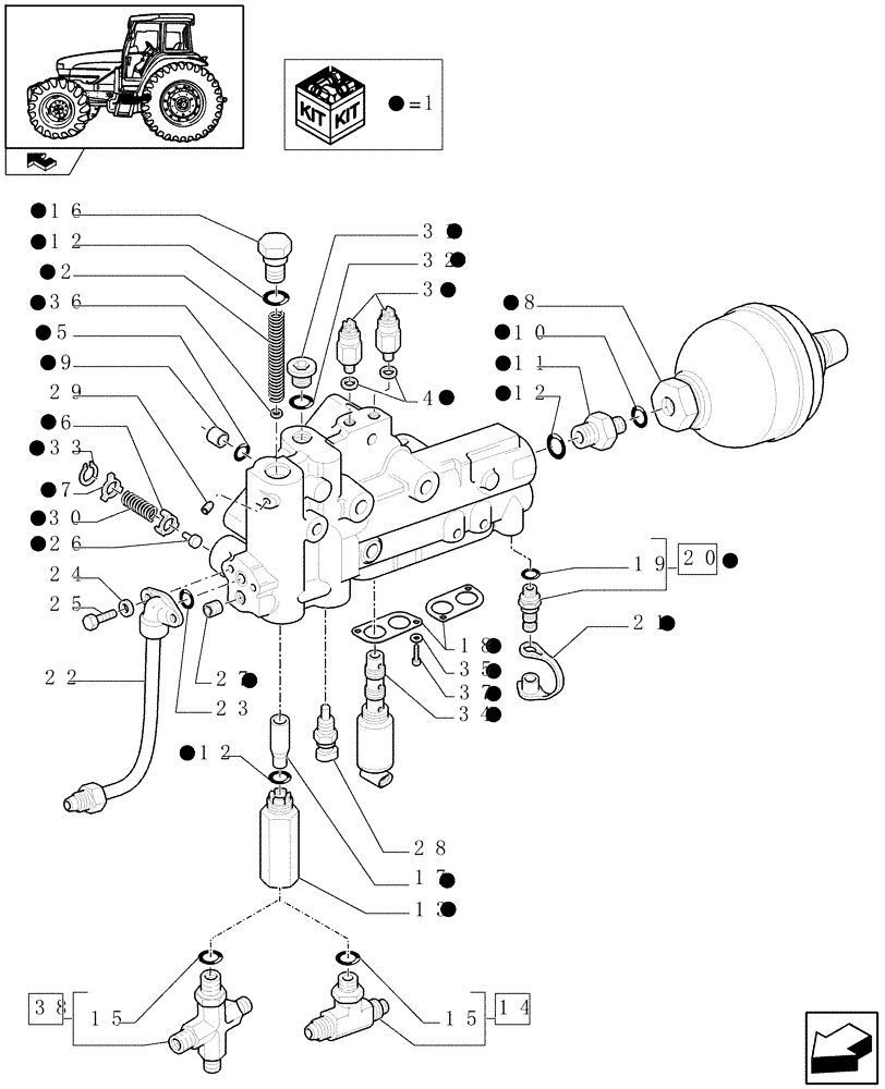 Схема запчастей Case IH FARMALL 95U - (1.27.3/01[01]) - 24X24 HI-LO POWER SHUTTLE TRANSMISSION - POWER SHUTTLE CONTROL VALVE (VAR.330279-331279-332279) (03) - TRANSMISSION