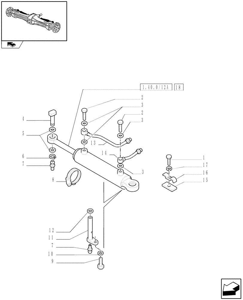 Схема запчастей Case IH FARMALL 60 - (1.40.0/12) - 4WD FRONT AXLE - HYDRAULIC STEERING CYLINDER (04) - FRONT AXLE & STEERING