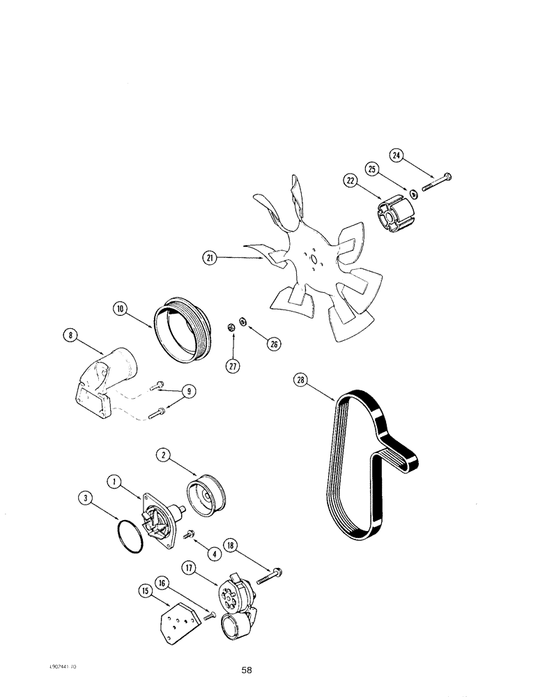 Схема запчастей Case IH 4390T - (058) - WATER PUMP AND FAN, 4-390 AND 4T-390 ENGINE 