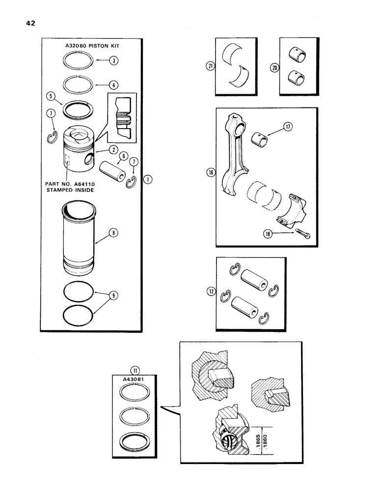 Схема запчастей Case IH 336BDT - (042) - PISTON ASSEMBLY AND CONNECTING RODS, ENGINE LESS FUEL DEVICE, 336BDT TURBOCHARGED ENGINES 