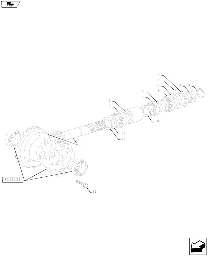 Схема запчастей Case IH FARMALL 55A - (25.102.02) - FRONT AXLE - RING GEAR AND PINION - 4WD (25) - FRONT AXLE SYSTEM