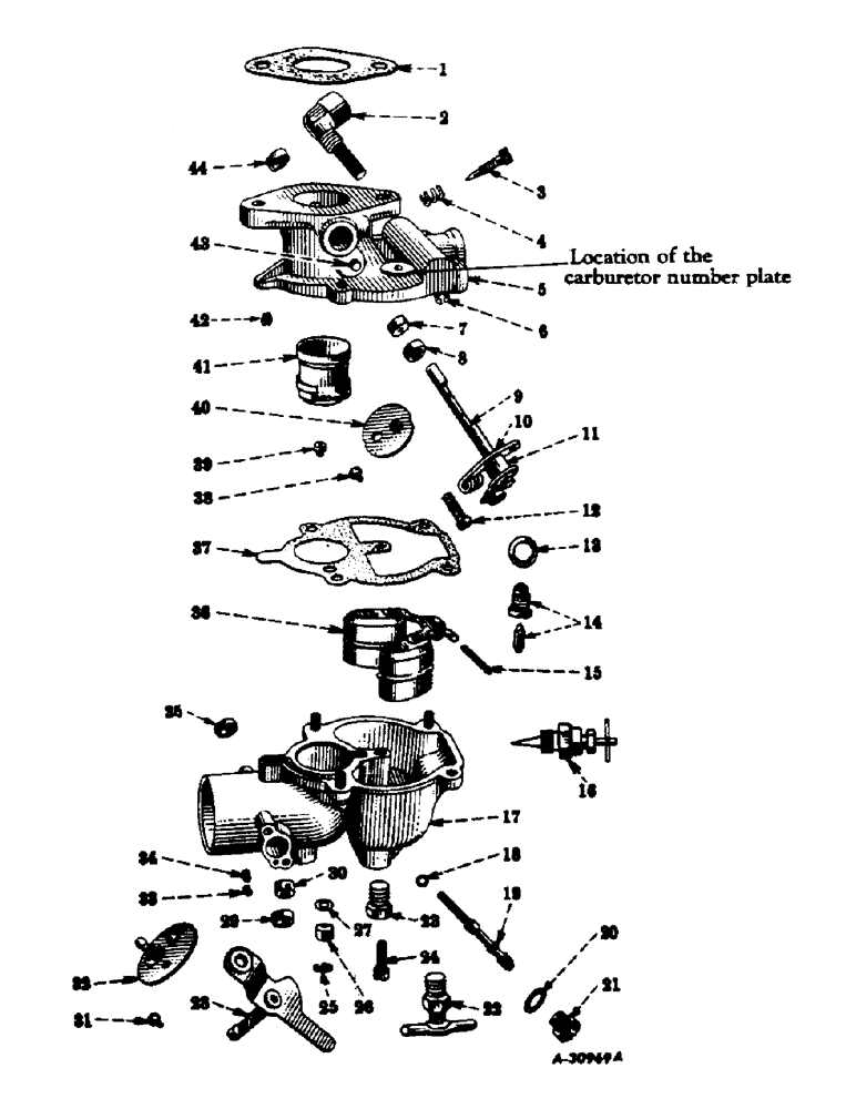 Схема запчастей Case IH FARMALL C - (040) - ENGINE, CARBURETOR, ZENITH MODEL, 67 X 7 (01) - ENGINE