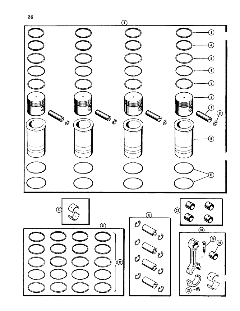 Схема запчастей Case IH 201 - (26) - PISTON ASSEMBLY AND CONNECTING RODS 