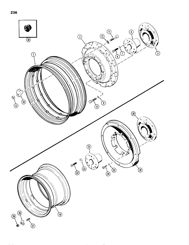 Схема запчастей Case IH 1270 - (236) - REAR WHEELS WITH 34 INCH RIMS, WITH 3-7/8 INCH DIAMETER AXLE SHAFT, FOR 20.8 X 34 TIRE (06) - POWER TRAIN