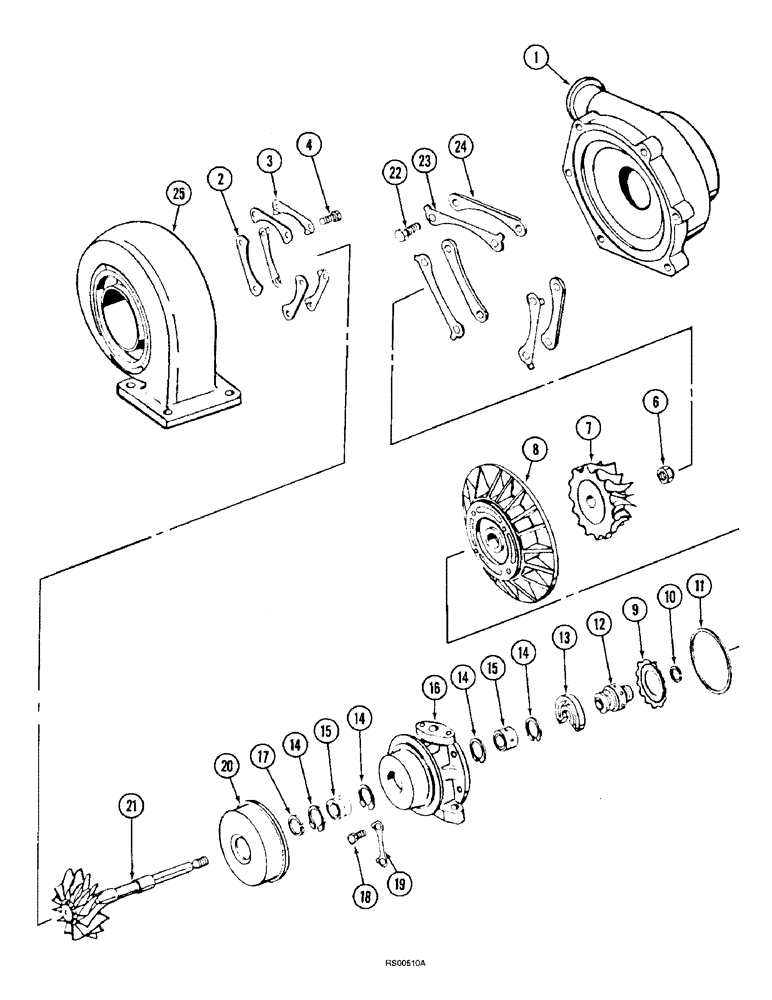 Схема запчастей Case IH 1680 - (2-24) - TURBOCHARGER, DTI-466C DIESEL ENGINE (01) - ENGINE