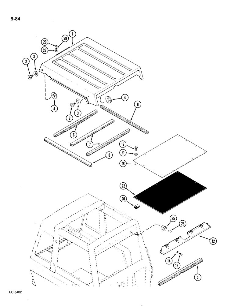 Схема запчастей Case IH 1896 - (9-084) - ROOF AND ROOF CAP, CAB AND FOUR POST ROPS (09) - CHASSIS/ATTACHMENTS