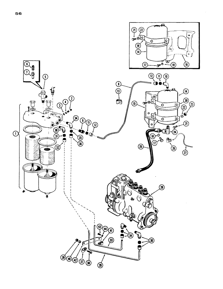 Схема запчастей Case IH 830-SERIES - (056) - FUEL INJECTION FILTER SYSTEM, 267 AND 301 DIESEL ENGINES, USED PRIOR TO TRAC. S/N 8201146 (03) - FUEL SYSTEM