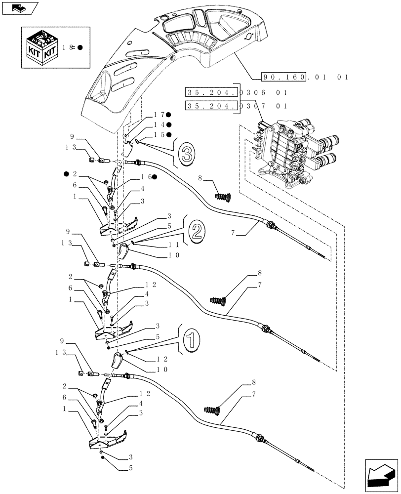 Схема запчастей Case IH FARMALL 75C - (35.204.0103) - 3 REAR CONTROL VALVES WITH 8 COUPLERS - OUTER CONTROL LEVERS - ISO (VAR.335195-336195 / 743571; VAR.337108-339108 / 743570) (35) - HYDRAULIC SYSTEMS