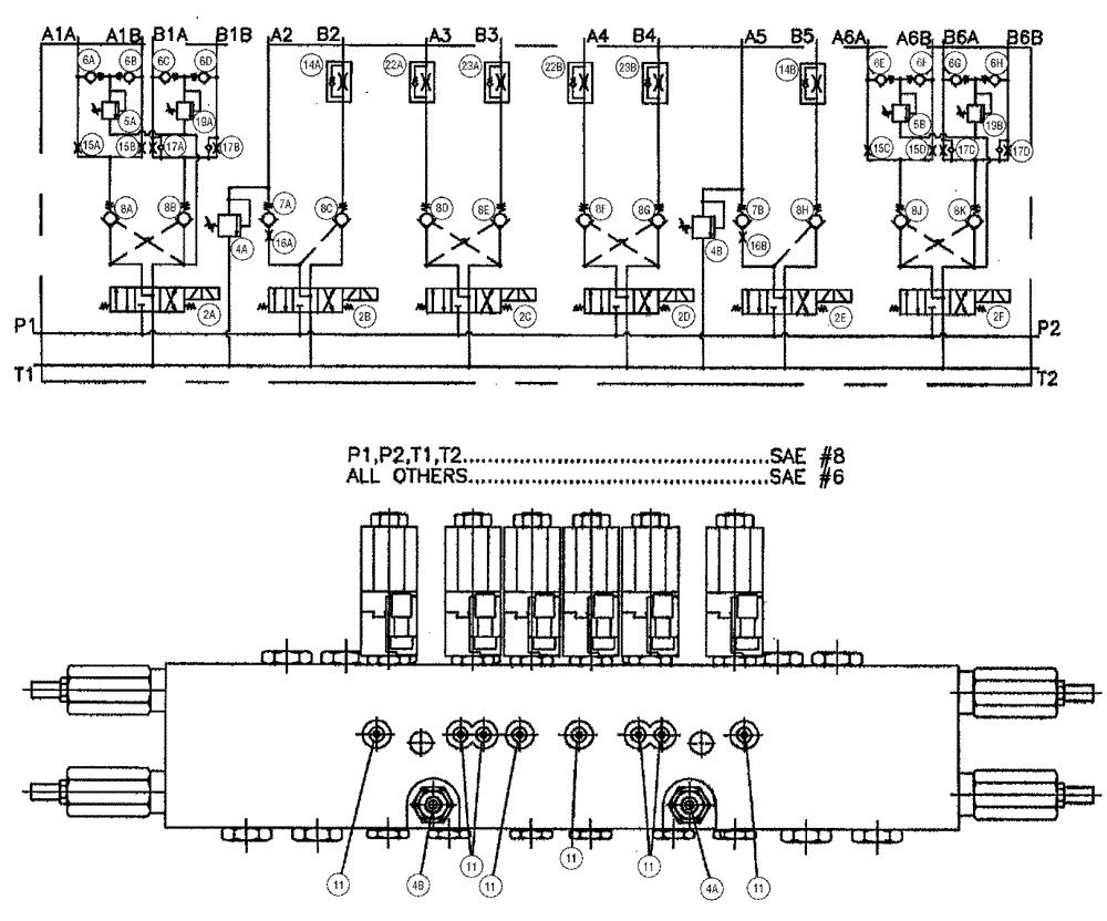 Схема запчастей Case IH SPX3320 - (06-034[03]) - VALVE, 6-SECTION, W/O FITTINGS Hydraulic Plumbing