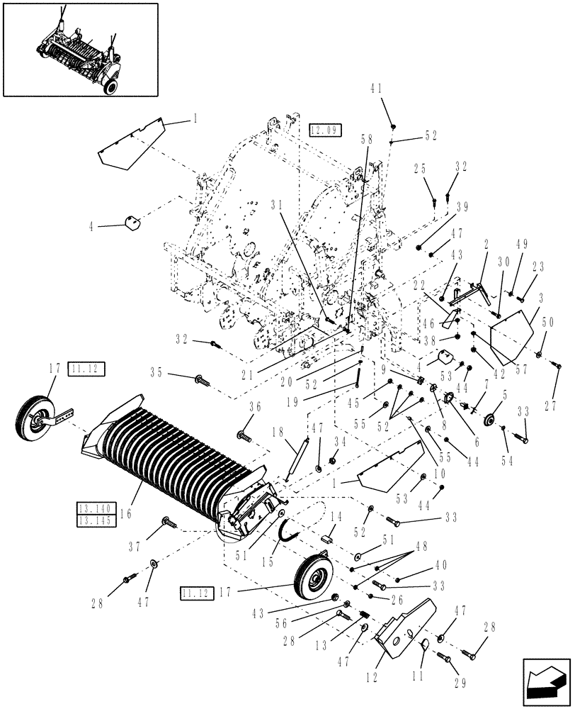 Схема запчастей Case IH RB564 - (13.105) - STANDARD PICKUP MOUNTING (13) - FEEDER