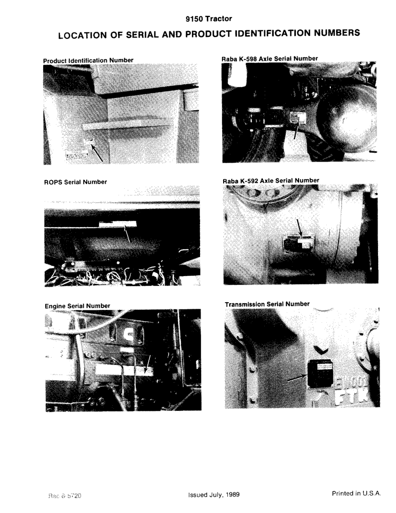 Схема запчастей Case IH 9150 - (1-02) - LOCATION OF SERIAL AND PRODUCT IDENTIFICATION NUMBERS (00) - PICTORIAL INDEX