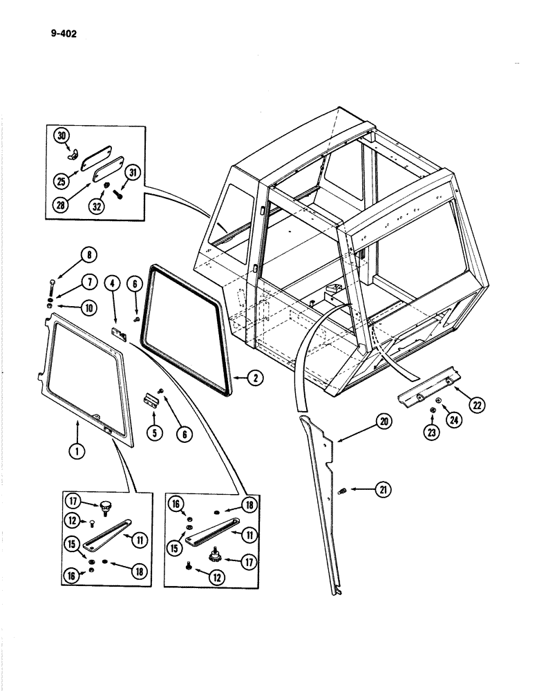 Схема запчастей Case IH 4894 - (9-402) - CAB SIDE WINDOW AND COVERS (09) - CHASSIS/ATTACHMENTS