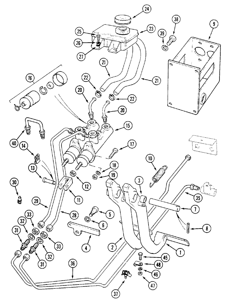 Схема запчастей Case IH 1594 - (7-246) - BRAKE PEDALS AND MASTER CYLINDERS, TRACTORS WITH CAB, P.I.N. 11526319 AND AFTER (07) - BRAKES