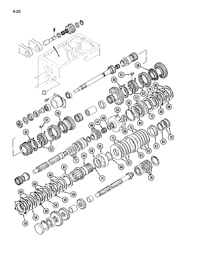 Схема запчастей Case IH 265 - (6-22) - SELECTOR AND COUNTER GEAR UPPER, SYNCHROMESH TRANSMISSION (06) - POWER TRAIN