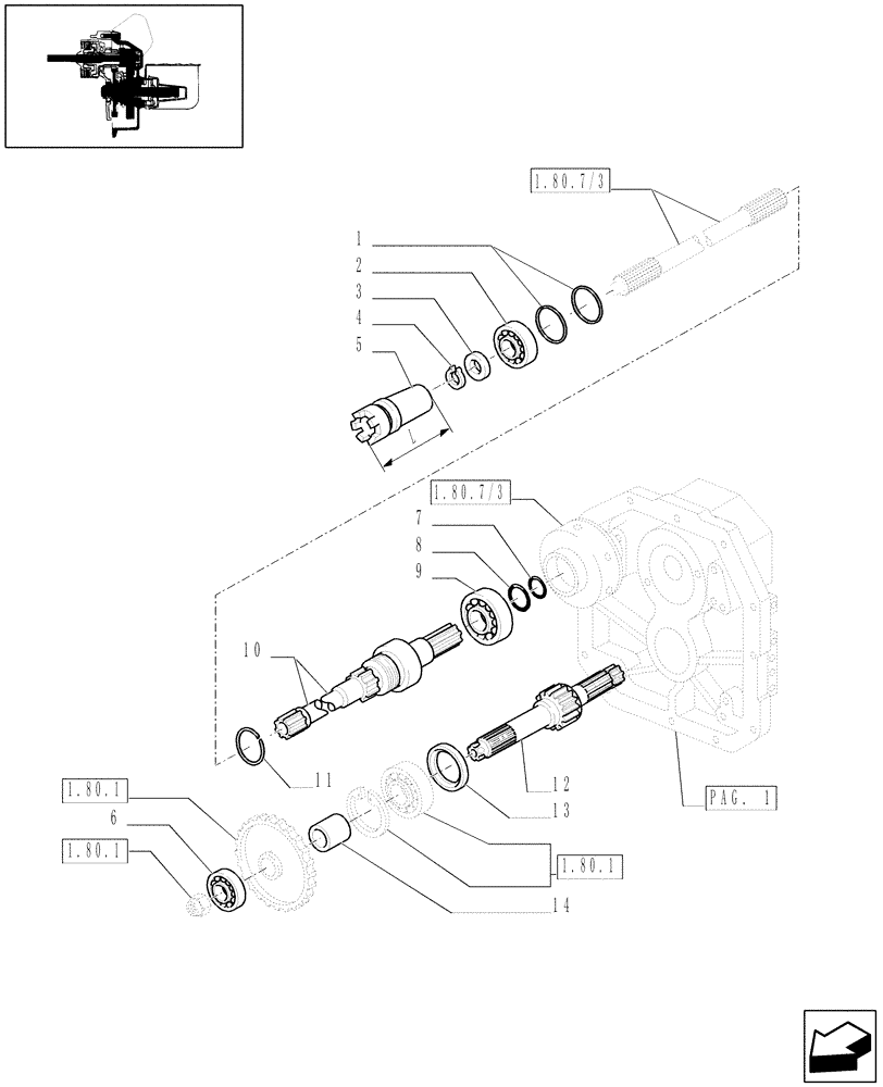 Схема запчастей Case IH JX1070U - (1.80.1/05[02]) - (VAR.727) SYNCHRO MESH GEARED POWER TAKE -OFF 540 RPM - SHAFTS (07) - HYDRAULIC SYSTEM