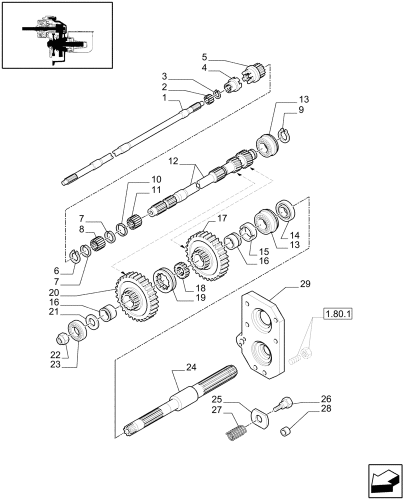 Схема запчастей Case IH JX1070N - (1.80.1/03[01]) - (VAR.804) SYNCHRO MESH GEARED POWER TAKE-OFF (540-540E RPM) - SHAFTS AND GEARS (07) - HYDRAULIC SYSTEM