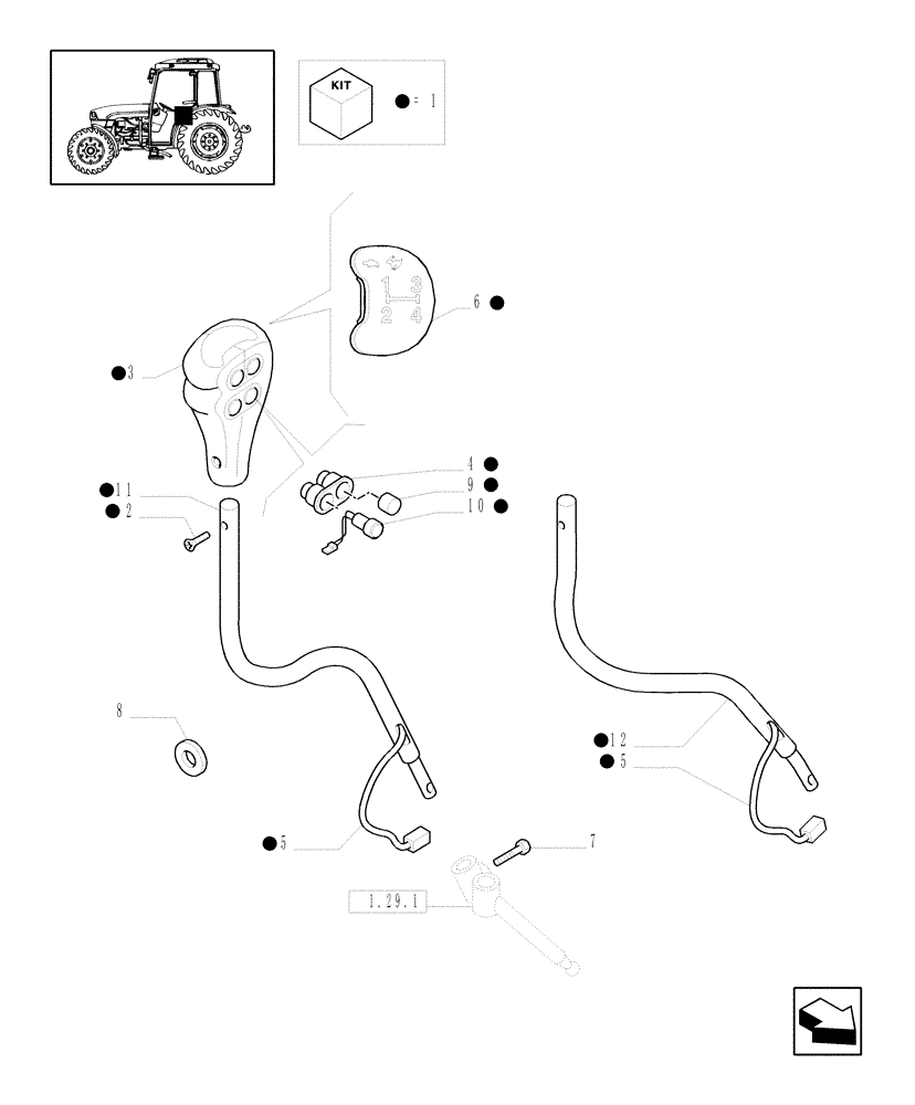 Схема запчастей Case IH JX1075C - (1.29.1/05[01]) - (VAR.275-275/1) HI-LO TRANSMISSION, EXTERNAL SHIFTING CONTROLS - LEVER, HOOD AND KNOB (03) - TRANSMISSION