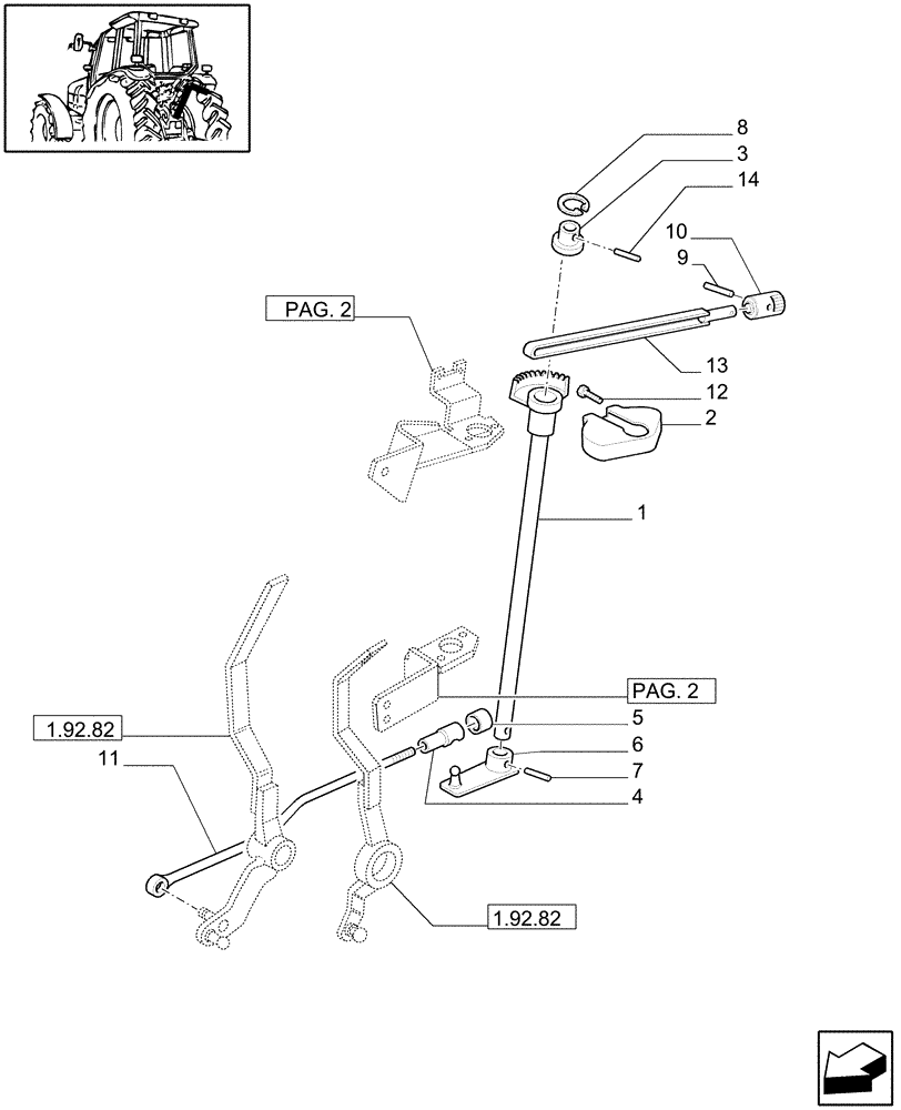 Схема запчастей Case IH JX1070C - (1.82.2[01]) - (VAR.834) MECHANICAL LIFT GROUND CONTROL - LEVER AND SHAFT (07) - HYDRAULIC SYSTEM