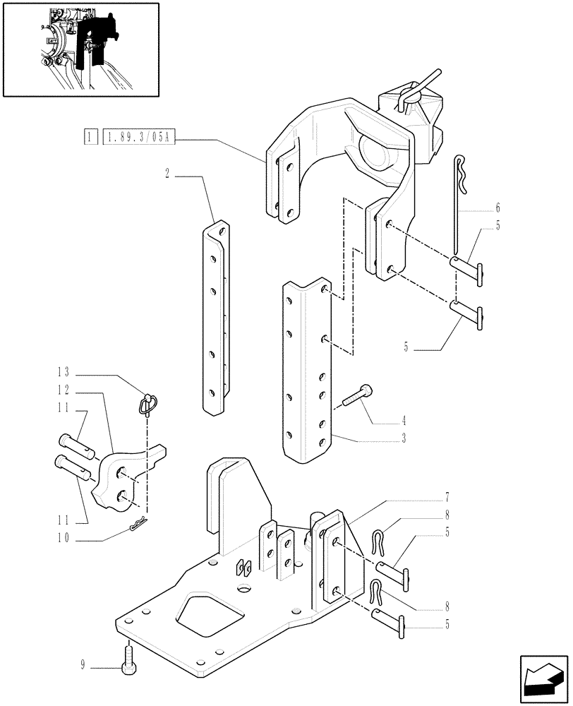 Схема запчастей Case IH JX1060C - (1.89.3/05[01]) - (VAR.893) SWIVEL HOOK, VERTICAL ADJUST, W/PIN (PITON) - C5824 (09) - IMPLEMENT LIFT