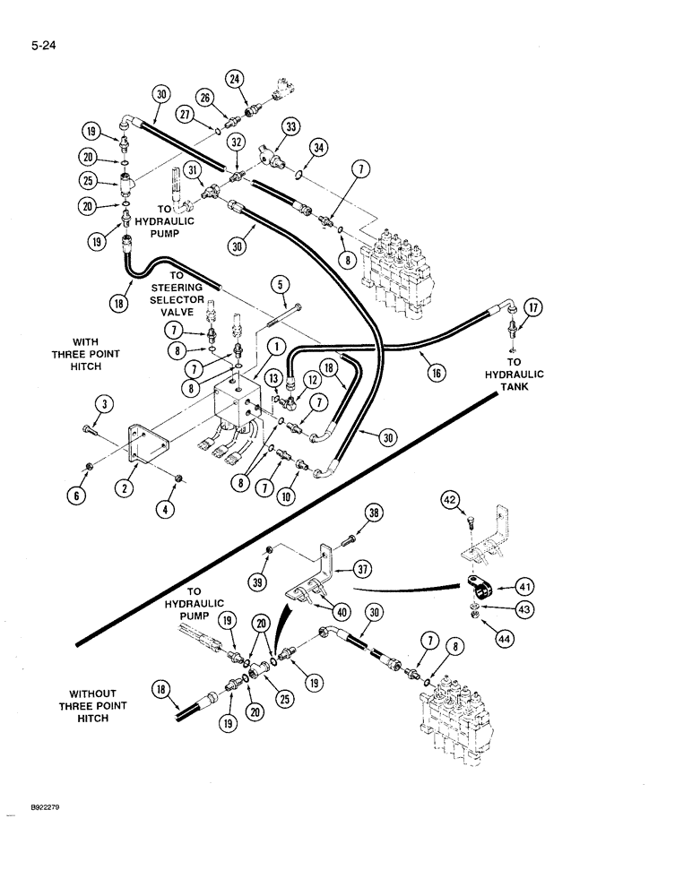 Схема запчастей Case IH 9230 - (5-024) - STEERABLE AXLE HYDRAULIC SYSTEM, WITH OR WITHOUT THREE POINT HITCH (05) - STEERING