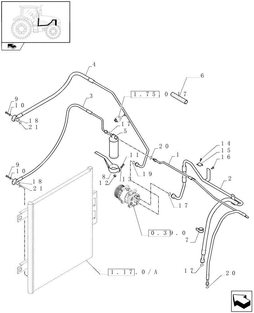 Схема запчастей Case IH PUMA 180 - (1.94.3[01]) - AIR CONDITIONING SYSTEM PIPES - C6821 (10) - OPERATORS PLATFORM/CAB