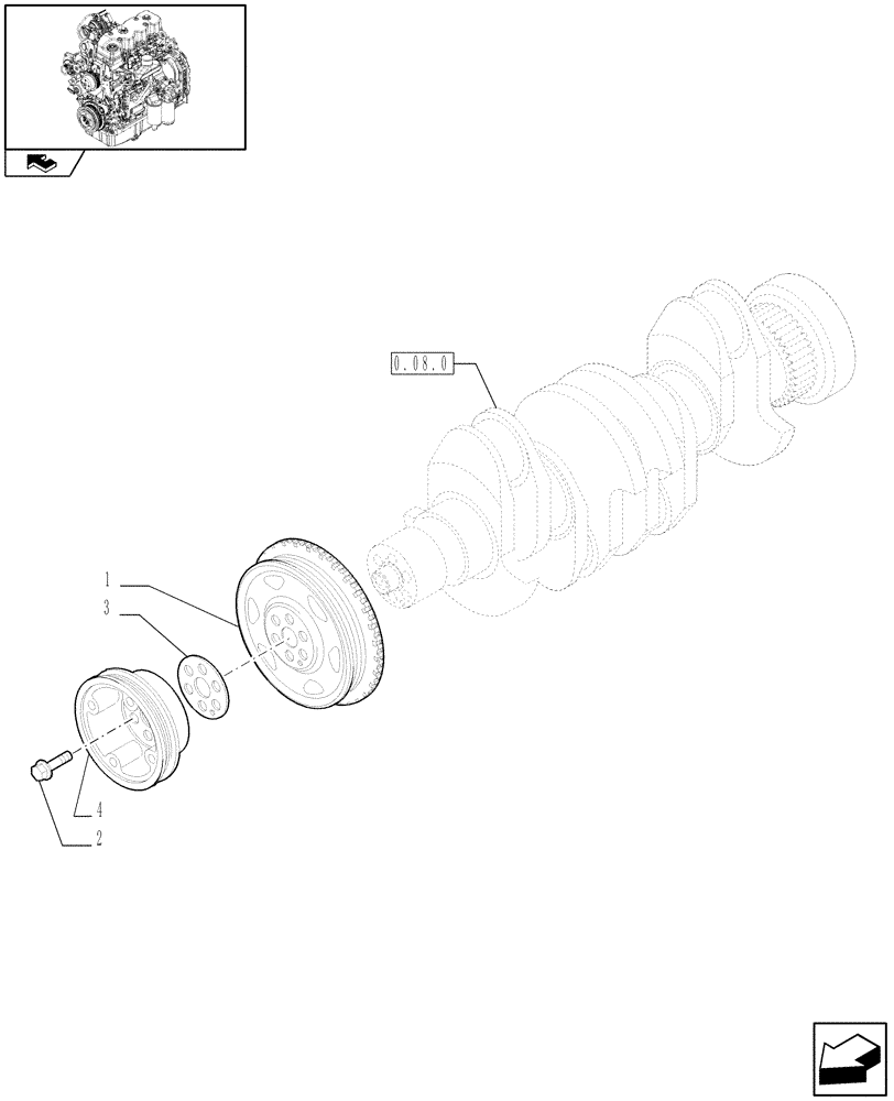 Схема запчастей Case IH MAXXUM 110 - (0.08.4) - PULLEY - CRANKSHAFT (STD + VAR.330003-332115) (01) - ENGINE