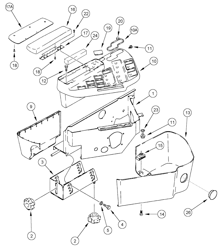 Схема запчастей Case IH CPX620 - (09E-08) - CAB CONSOLE, RIGHT HAND (10) - CAB & AIR CONDITIONING